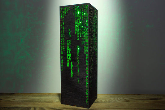 Personalized Lamp, Cyber Sci-Fi Night Light | Dyed 3 Mm Wood | RGBIC LED, Bluetooth Control, 8.5x8.5x28 Cm