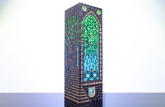 Gothic Lantern, Stained Wood Night Light - LED Bluetooth Lamp, USB Cable 60 Cm, Base 8.5 Cm Height 28 Cm